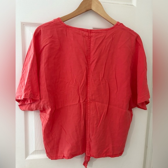 Velvet Heart coral red tencel tie front short sleeve size XL button detail shirt - Picture 2 of 9